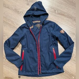 R.Pessoa By Horseware Hooded Riding Rain Jacket Size Small Navy/Red